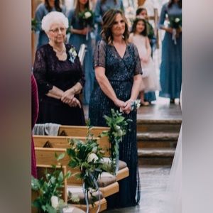 Adrianna Papell beaded v-neck navy dress